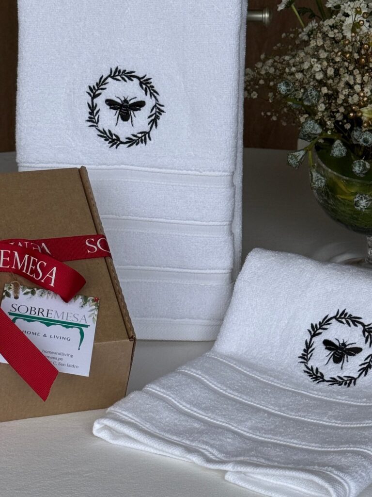 Toallas de Mano Bordado Abeja Negro (Gift box)
